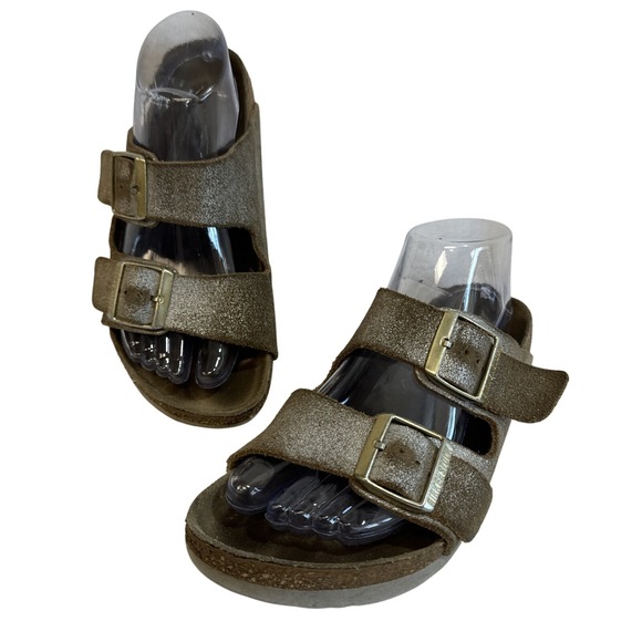 Birkenstock Arizona Gold Glitter Sandals Two Strap Slides Shoes US Size 8 - Picture 1 of 12